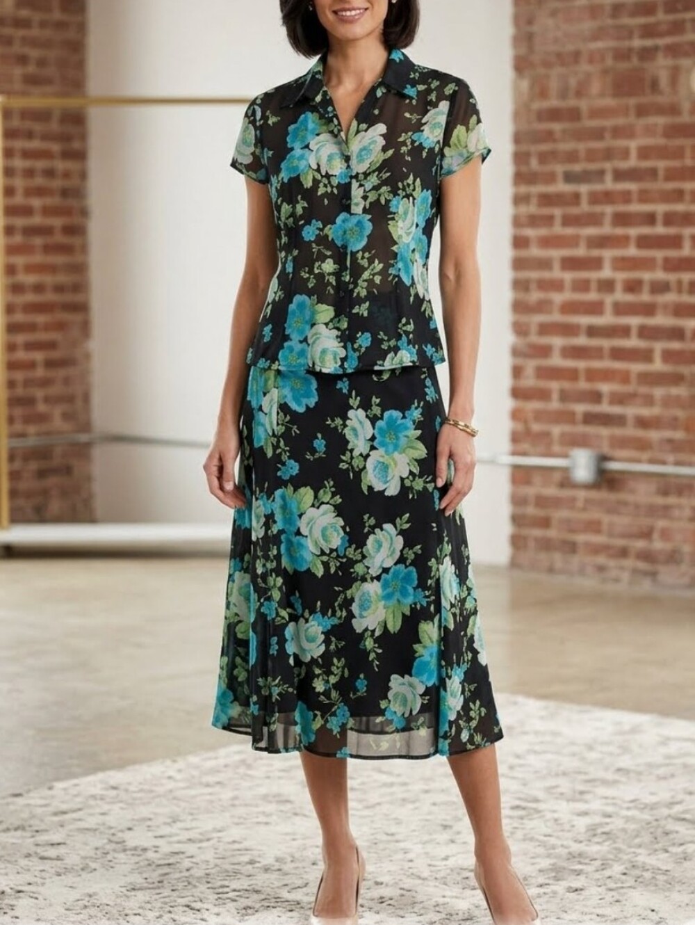 Jones Wear 2 Piece Floral Print Skirt Career Suit Set